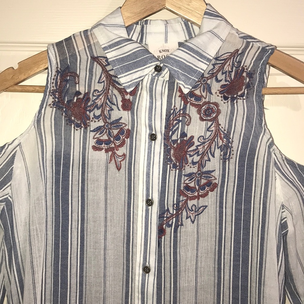 Cold shoulder button up- striped and floral